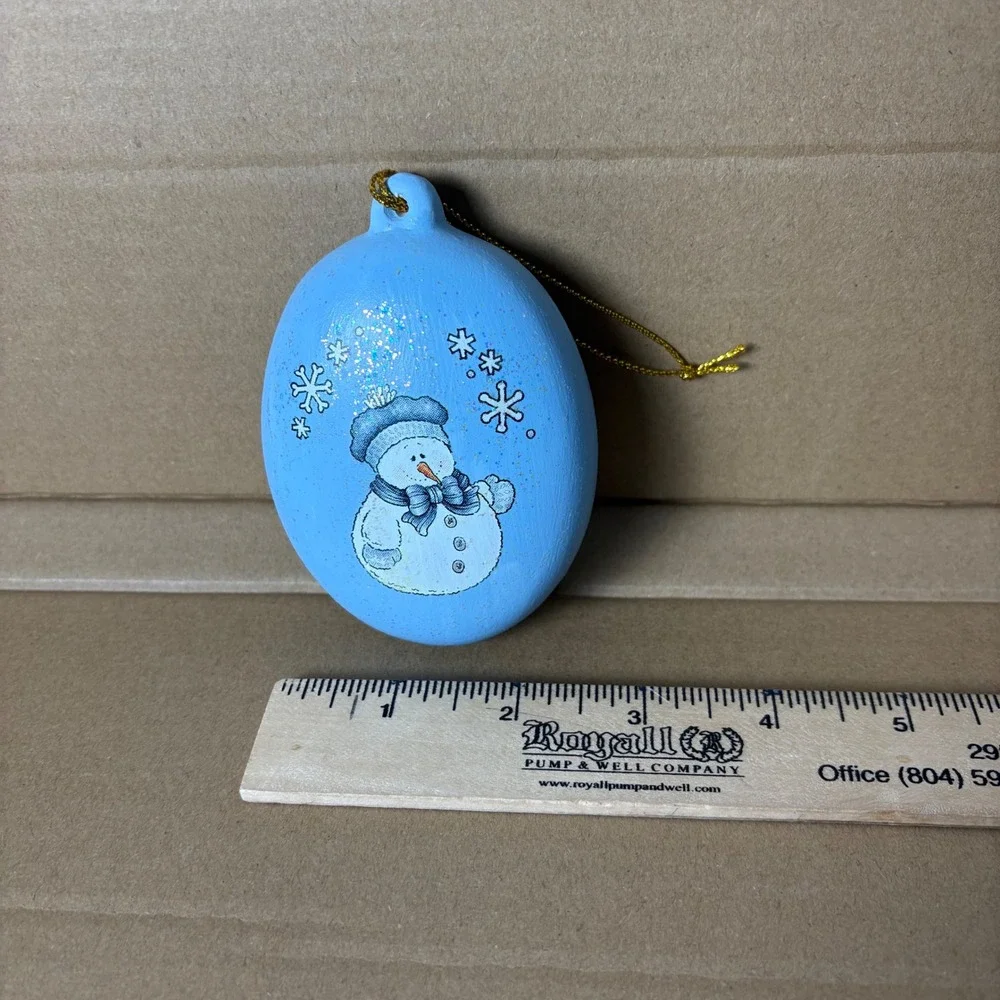 Hand Painted Blue Snowman Christmas Ornament Glitter Sparkle 2001‎ w Bell
